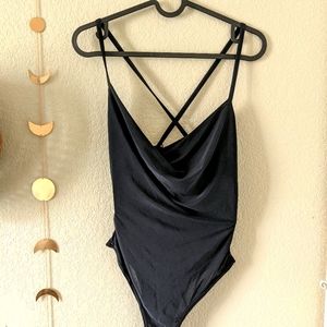 Cross Strap Cowl Neck Bodysuit